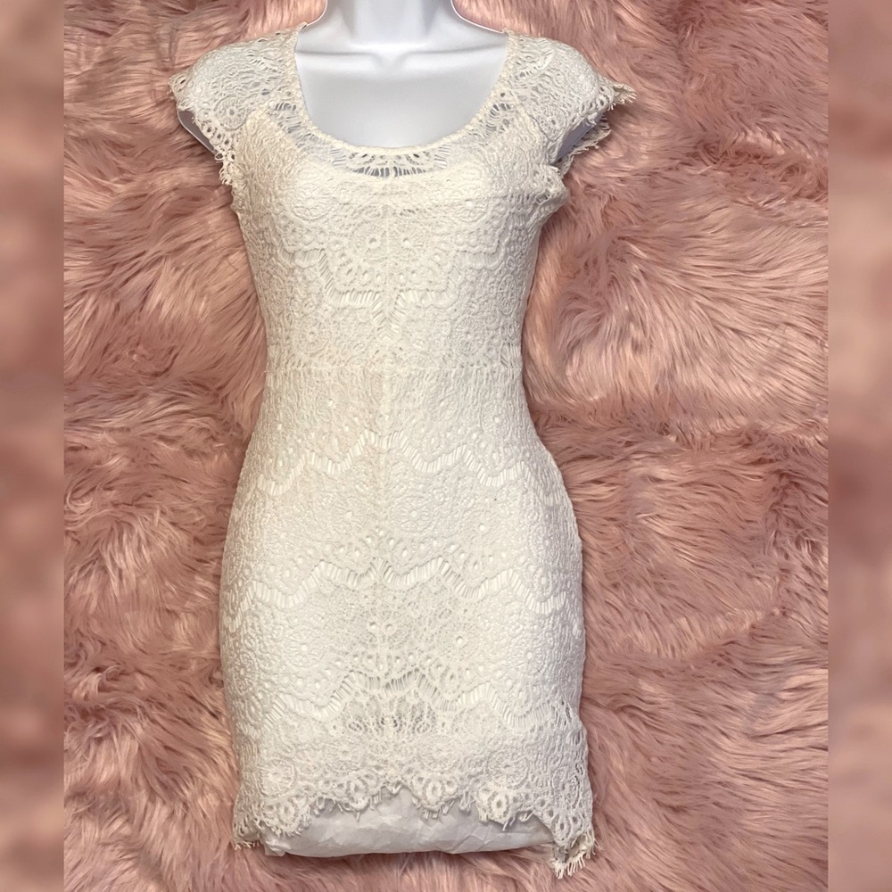 Beautiful Detailed Crochet Knit White Dress!